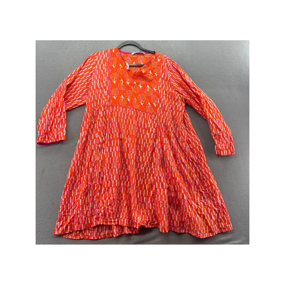 Generation Basic Orange Pink Cotton Abstract Print Tunic Dress Size 16 Tassels